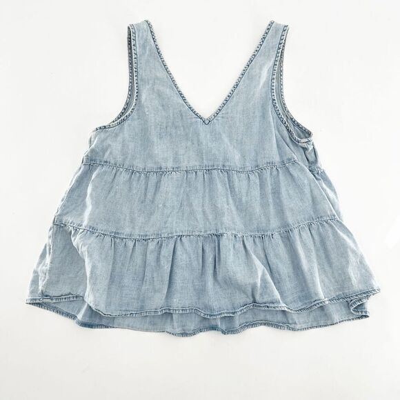 Gap Denim Tiered Tank Top Womens Size XS Blue V Neck Pullover Organic Cotton - Picture 3 of 6